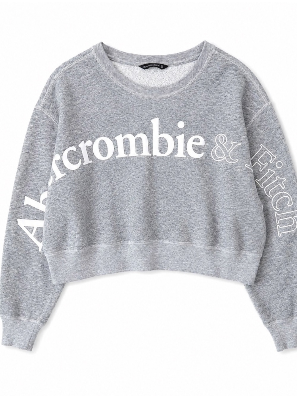 Abercrombie & Fitch Light Gray Logo Cropped Crewneck Sweatshirt Size M Heathered